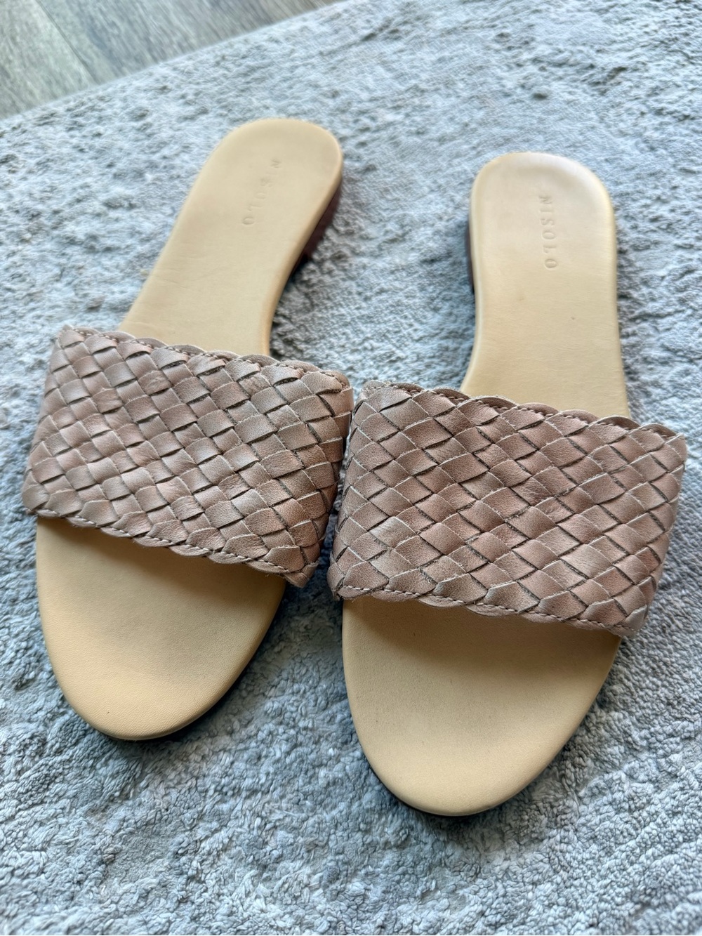 Nisolo Go-To Woven Leather Slide Sandals Almond Nude Size 8.5